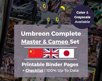 Complete Umbreon (Master & Cameo) Set Binder Pages + Checklist | English Japanese Chinese | Pokemon TCG Binder Inserts | (Digital Download)