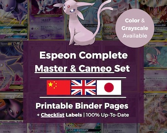 Complete Espeon (Master & Cameo) Set Binder Pages | English · Japanese · Chinese | Printable Pokemon TCG Binder Inserts + Checklist Labels