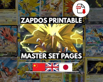 Zapdos Pokemon Master Set Binder Pages + Cameos | 100% Complete / Up-To-Date | English Japanese Chinese | Printable PDF (Digital Download)