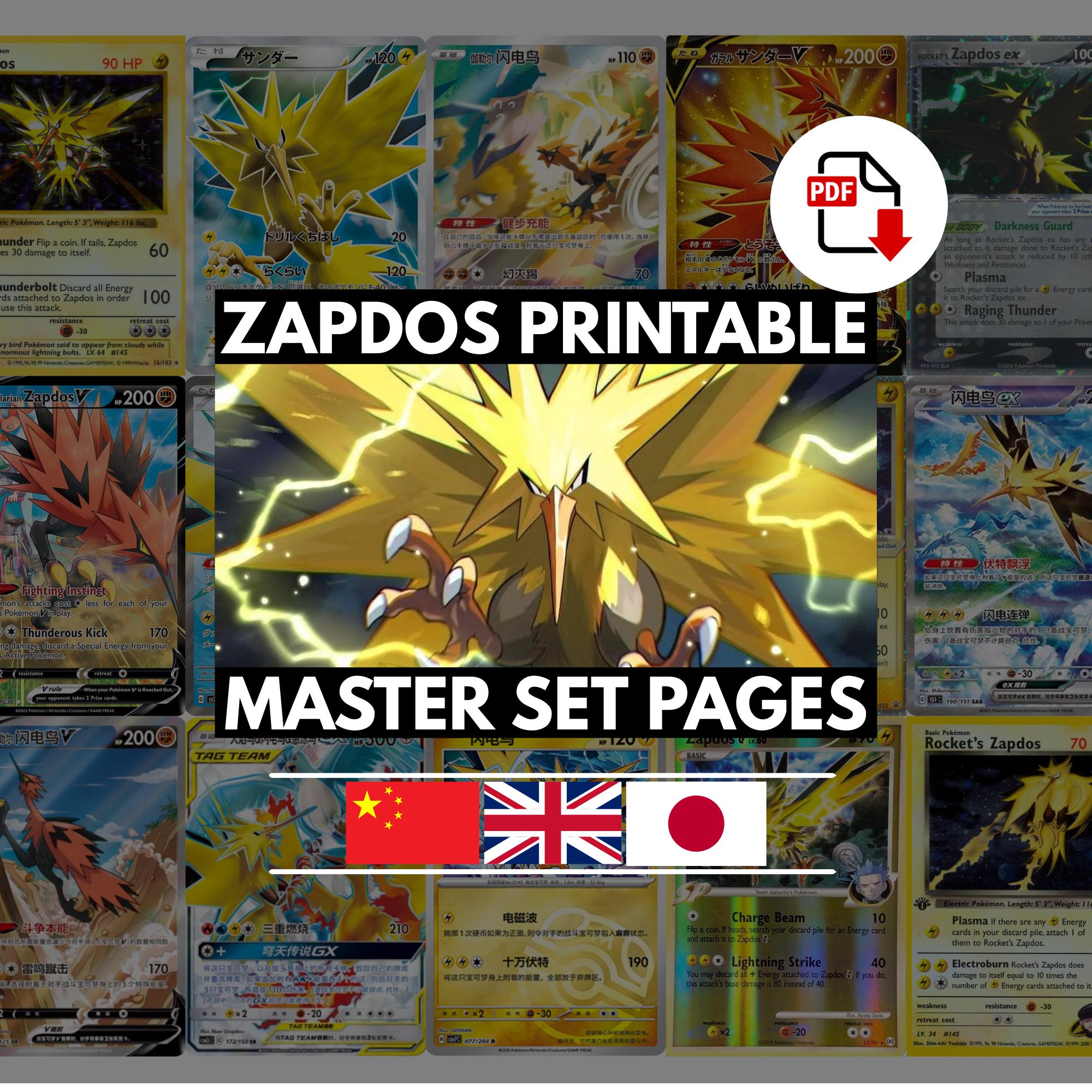Zapdos Pokemon Master Set Binder Pages + Cameos | 100% Complete