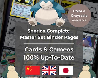 Snorlax Master Set Binder Pages | CARDS & CAMEOS | English, Japanese, Chinese | 100% Complete and Up-To-Date (1995-2026) | Printable PDF