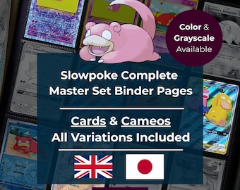 Slowpoke Master Set Ordner Platzhalter • Englisch & Japanisch • Alle Karten + Cameos • Farbe und Graustufen • 100% Up-to-Date • Druckbares PDF
