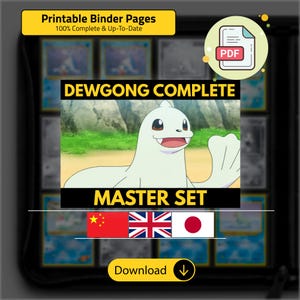 Dewgong utskrivbara mastersetsidor, alla kort och varianter, engelska japanska kinesiska, TCG-pärminlägg (digital nedladdning)