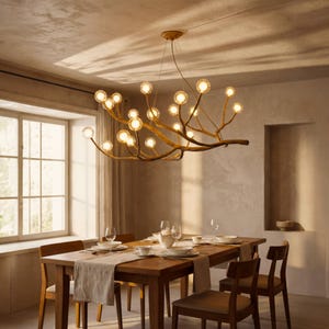 Raphelux Nordic Light Tree Branch Wooden Chandelier, Hanging Chandelier With Bubble Glass Industriel Decor
