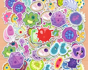 50pcs Cute Cells Stickers, Antibodies Sticker,Neutrophil Glitter Sticker,White Blood Cell Sticker,Granulocyte Cell Science Sticker