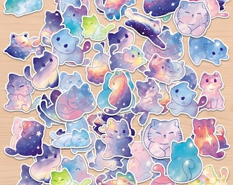 50pcs Galaxy Cat Stickers,Kawaii Vinyl Stickers, Waterproof Space Stickers, Laptop Stickers