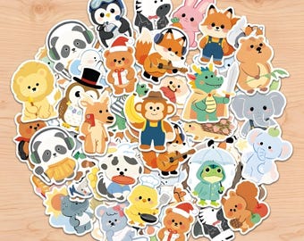 50pcs Cute Animals Stickers,Waterproof Animal Stickers for Laptop, Water Bottle, Kawaii Animal Sticker