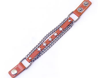 Pulsera de cuero con estrella gótica, brazalete de cadena metálica grunge, joyería alternativa e-girl, accesorios de concierto vanguardistas, brazalete retro punk
