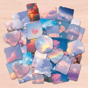 50pcs Watercolor Stickers,Cloudscape,Healing Stickers,Orange Sky,Watercolor Sticker,Water Bottle, Phone Case