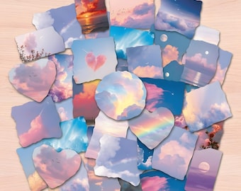 50pcs Watercolor Stickers,Cloudscape,Healing Stickers,Orange Sky,Watercolor Sticker,Water Bottle, Phone Case