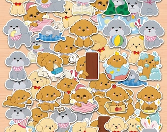 50pcs Pet Stickers,Waterproof Stickers for Journal,cute dog expression happy life,Puppy Journal Decals