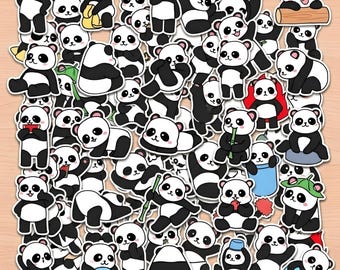 50pcs Panda Stickers,Kawaii Funny Gift Sticker,Kawaii Bamboo Vinyl Decal,Animal Stickers