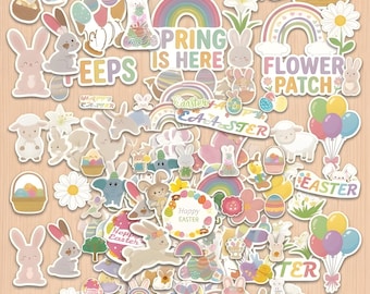 50pcs Easter Bunny stickers,Waterproof Kindle Planner,Easter Egg Hunt Sticker,Bunny Rabbit Sticker