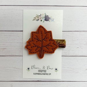 Maple Leaf Hair Clip Embroidered Felt, You Choose Hair Clip, Badge Reel, ID Holder, Paper Clip, Planner Clip, Bookmark, Dog Hair Bow