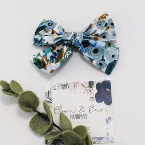 Garden Party Petite Blue Fabric Hair Bow Headband or Scrunchie | Rifle Paper Co Fabric Hair Bow