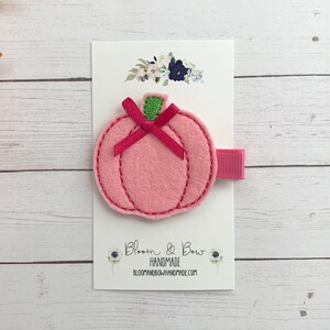 Pink Pumpkin Embroidered Felt, You Choose Hair Clip, Badge Reel, ID Holder, Paper Clip, Planner Clip, Magnet, Bookmark, Dog Hair Bow, Pin