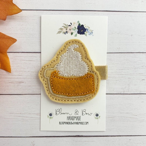 Pumpkin Pie Embroidered Felt, You Choose Hair Clip, Badge Reel, ID Holder, Paper Clip, Planner Clip, Magnet, Bookmark, Dog Hair Bow, Pin