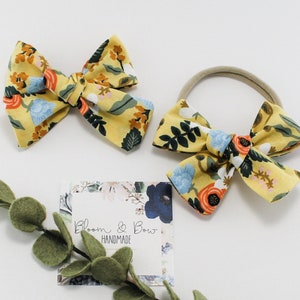 Primavera Yellow Hair Bow | Floral Fabric Rifle Paper Co | Fabric Hair Bow