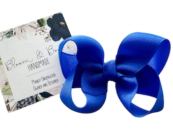Kobaltblauwe boutique haarstrik | Krokodillenklem grosgrain lint