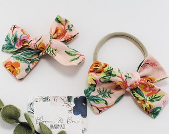 Rosa Blumen Haarschleife | Rifle Paper Co. Fabric Stirnband oder Scrunchie
