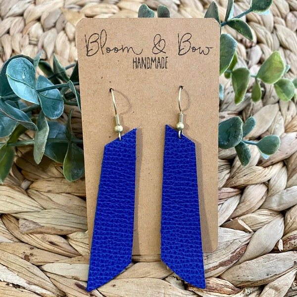 Leather Earrings, Royal Blue, Leather Oblong Earrings, Leather Rectangle Earrings, Genuine Leather Accessories