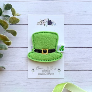 Leprechaun Hat Hair Clip | St. Patricks Day Hair Bow | Embroidered Felt Barrette