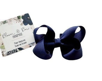 Navy Blue Hair Bow | Navy Blue Headband | Solid Color Hair Bow for Baby Toddler Girl | Navy Blue Hair Clip