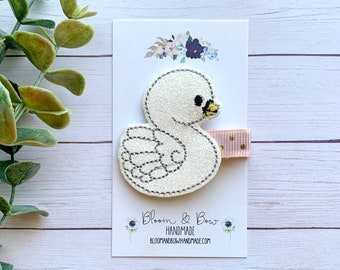 Gestickte Schwan-Haarspange | Filz Applikation Haarspange