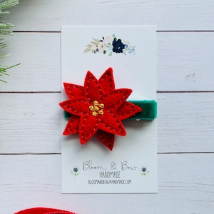 Poinsettia Hair Clip, Christmas Hair Clip, Christmas Barrette, Holiday Flower Hair Clip, Embroidered Feltie for Baby, Toddler or Girl