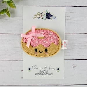 Donut Hair Clip | Doughnut Hair Bow | Embroidered Felt Barrette