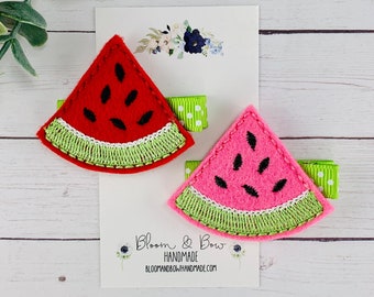 Watermelon Felt, Embroidered, You Choose Hair Clip, Badge Reel, ID Holder, Paper Clip, Planner Clip, Bookmark, Magnet, Bookmark, Dog Bow