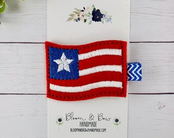 Flag Felt Hair Clip, July 4th Feltie Hairclip, Patriotic Barrette, USA Hair Bow, Embroidered Hair Clip for Infant, Baby, Toddler Girl