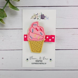 Ice Cream Hair Clip | Embroidered Felt Barrette