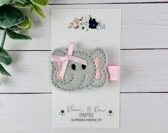 Elephant Felt, Embroidered, You Choose Hair Clip, Badge Reel, ID Holder, Paper Clip, Planner Clip, Bookmark, Magnet, Bookmark, Dog Hair Bow