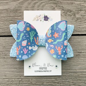 Ocean Life Hair Bow | Faux Leather Hair Bow | Beach Hair Bow