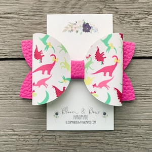 Dinosaur Hair Bow, Faux Leather Headband, Faux Leather Barrette or Hair Clip for Baby, Toddler or Girl
