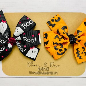 Halloween Hair Bow Set, Halloween Headbands, Ghost Hair Bow, Pumpkin Hair Bow, Jack o Lantern Hair Bow for Baby, Toddler or Girl