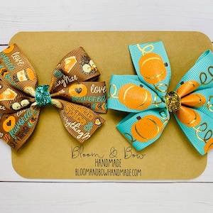 Pumpkin Hair Bow Set, Fall Headbands, Pumpkin Spice Hair Bow, Thanksgiving Hair Bow, Fall Hair Bow for Baby, Toddler or Girl