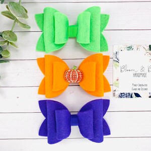 Baby Bow Headband Set, Pumpkin Hair Bow, Orange Felt Barrette or Headband, Halloween Hair Bow Set, Felt Hair Bow for Baby, Toddler or Girl