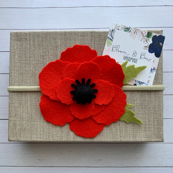 Bandeau de fleur de coquelicot, barrette de coquelicot en feutre, bandeau de fleur de feutre pour bébé enfant en bas âge fille adulte, bandeau de fleur de feutre, bandeau nouveau-né