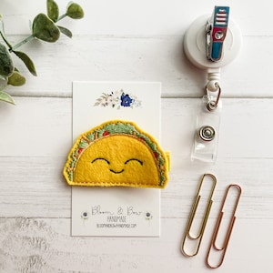 Taco, Embroidered, You Choose Hair Clip, Badge Reel, ID Holder, Paper Clip, Planner Clip, Bookmark, Magnet, Bookmark, Dog Hair Bow