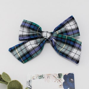 Green and Blue Plaid Hair Bow | Plaid Headband | Fabric Hair Bow