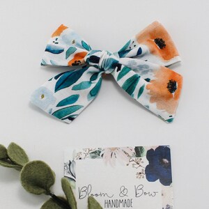 Watercolor Floral - Hand Tied Fabric Hair Bow Headband or Scrunchie - Mommy and Me - Nylon Headband - Pigtails - Newborn Baby Toddler Girl