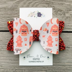 Firefighter Hair Bow | Faux Leather Headband