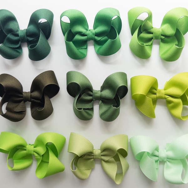 Green Boutique Ribbon Hair Bow Hair Clip Solid Color for Toddler Girl Choose your Green Color