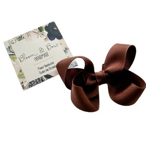 Medium Brown Hair Bow | Cappuccino | Brown Headband with Bow | Solid Color Hair Bow for Baby Toddler Girl | Cappuccino Color Hair Bow