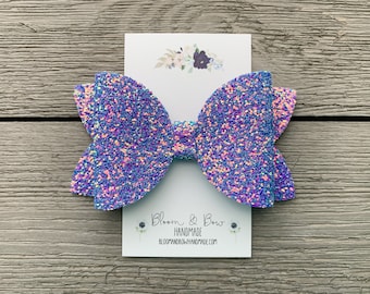 Purple Hair Bow | Faux Leather and Glitter Headband