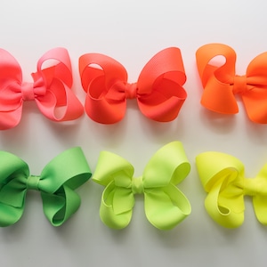 Neon Boutique Ribbon Hair Bow Hair Clip Solid Color for Toddler Girl Choose your Neon Color
