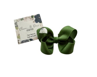 Olive Green Hair Bow | Shades of Green | Green Headband with Bow | Solid Color Hair Bow for Baby Toddler Girl | Olive Green Color Hair Bow