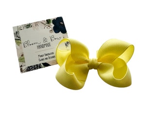 Lazo para el cabello con cinta de grogrén amarillo claro/maíz, para bebé niña